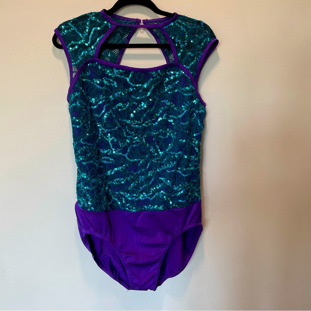 Weissman Vibrant Lace Sequins Sleeveless Leotard Dance Bodysuit Womens Size XXL